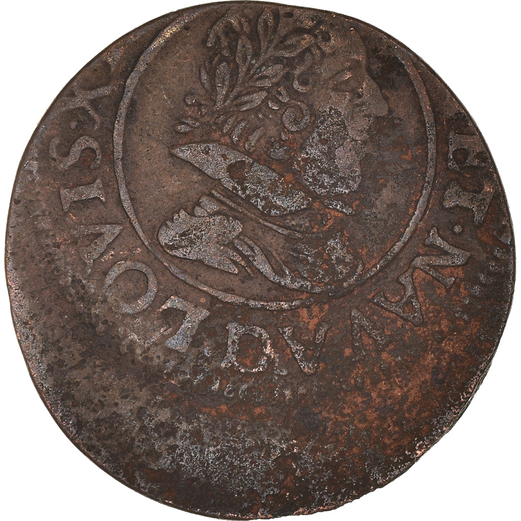 Moeda, França, Louis XIII, Double tournois, buste juvénile, Double Tournois