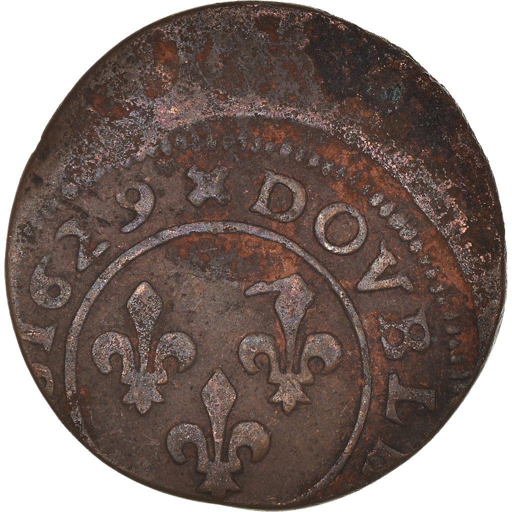 Moeda, França, Louis XIII, Double tournois, buste juvénile, Double Tournois