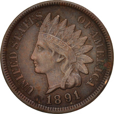 United States, Indian Head Cent, 1891, Philadelphia, VF, KM:90a