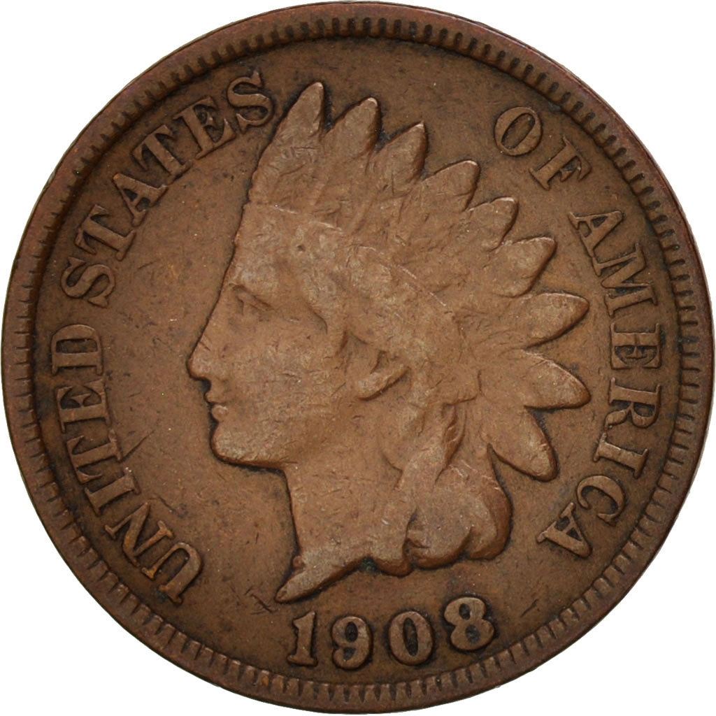 United States, Indian Head Cent, 1908, Philadelphia, VF, KM:90a