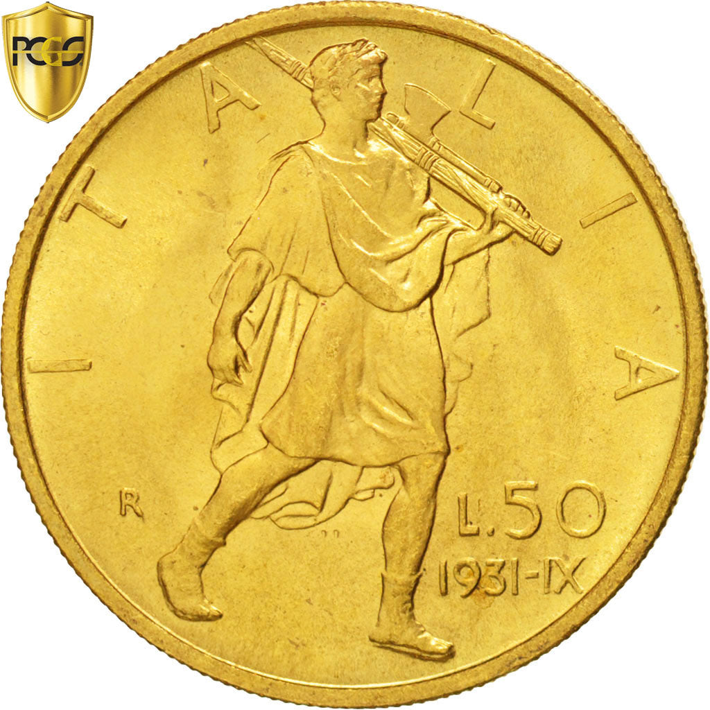Monnaie, Italie, Vittorio Emanuele III, 50 Lire, 1931, Rome, PCGS, MS65+, FDC