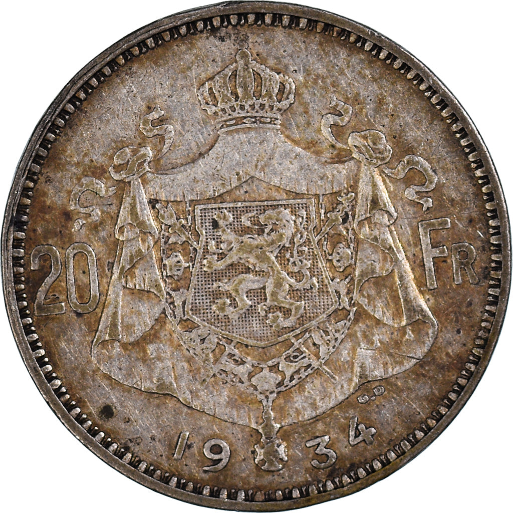 Moneta, Belgia, 20 Francs, 20 Frank, 1934
