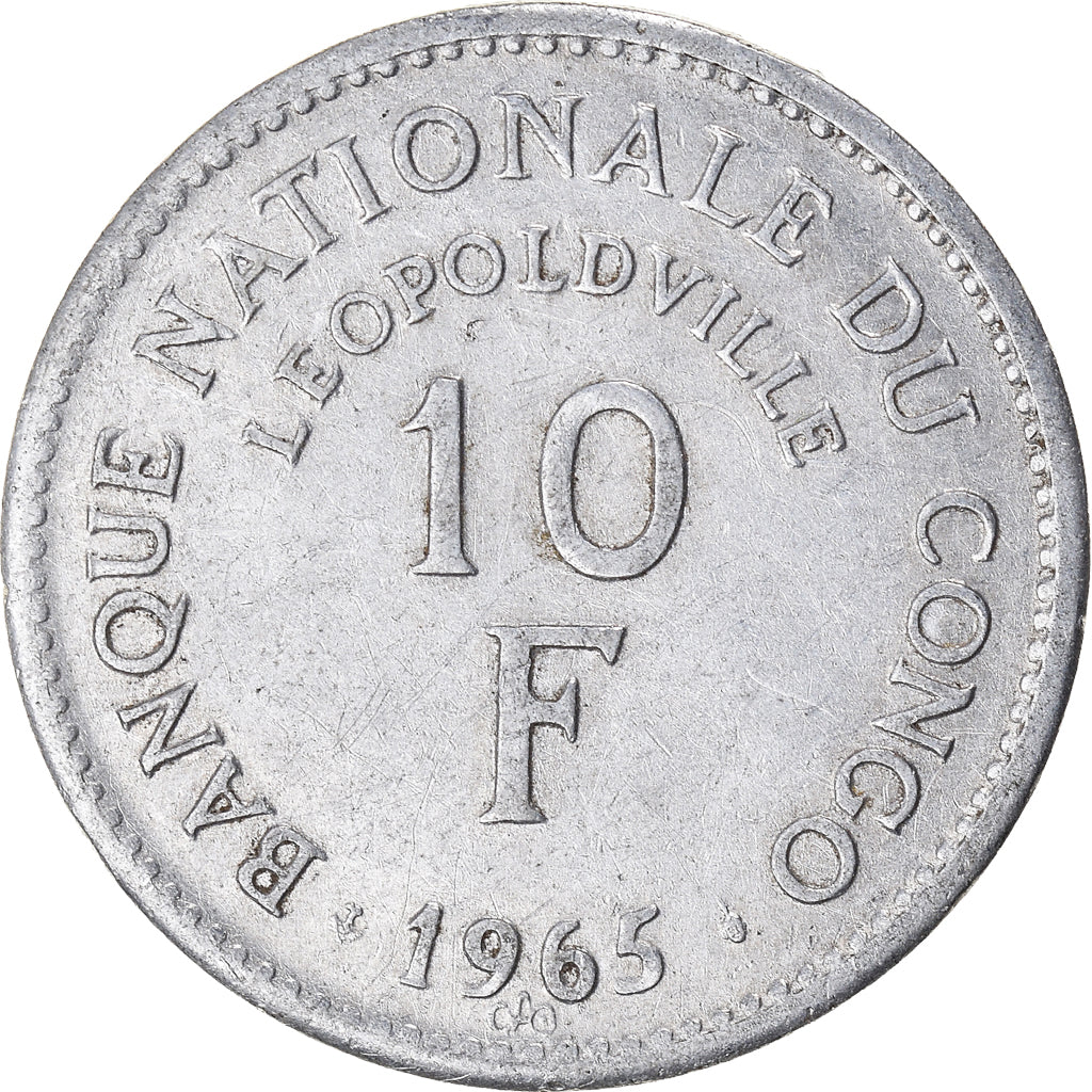 Moneda, CONGO, REPÚBLICA DEMOCRÁTICA DEL, 10 Francs, 1965