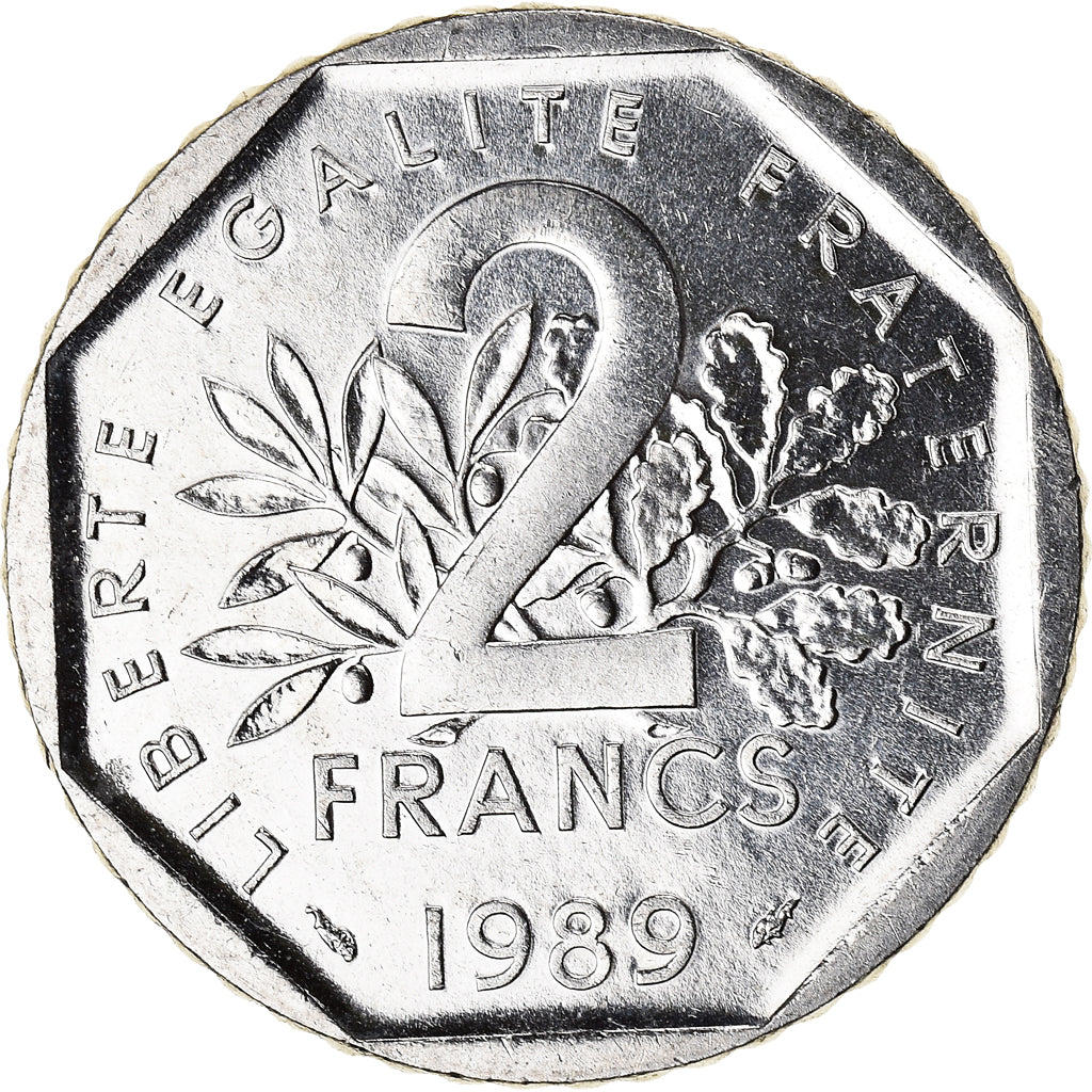 Moneta, Francia, 2 Francs, 1989