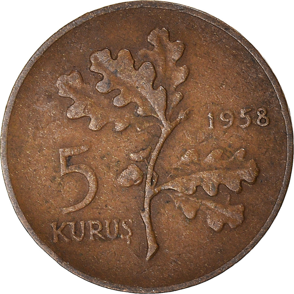 Moneda, Turquía, 5 Kurus, 1958