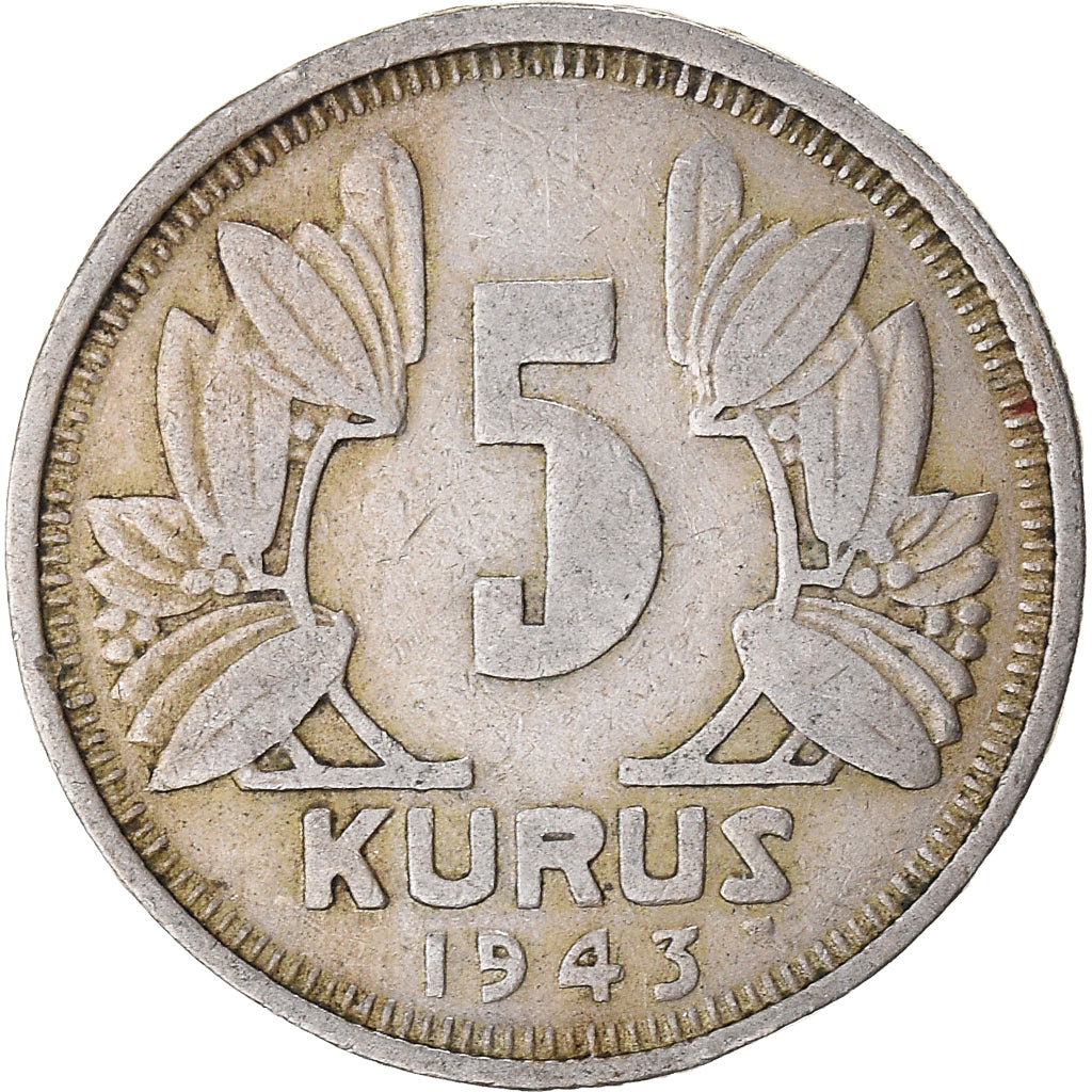Coin, Turkey, 5 Kurus, 1943