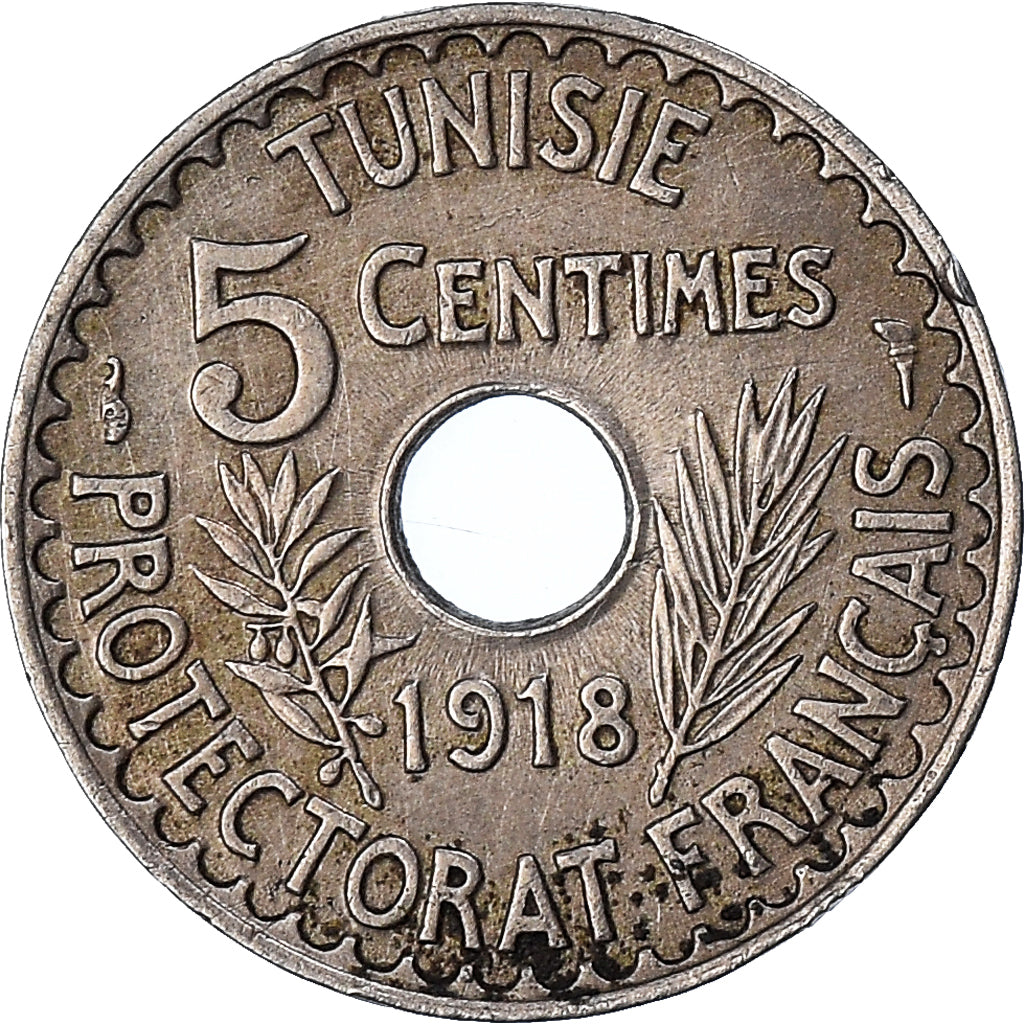 Coin, Tunisia, 5 Centimes, 1918
