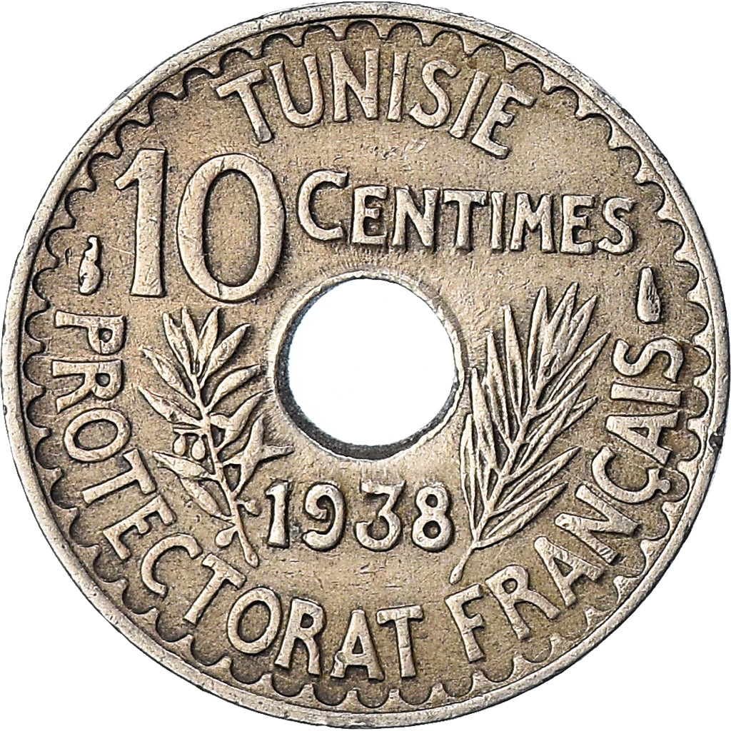 Munten, Tunisië, 10 Centimes, 1938