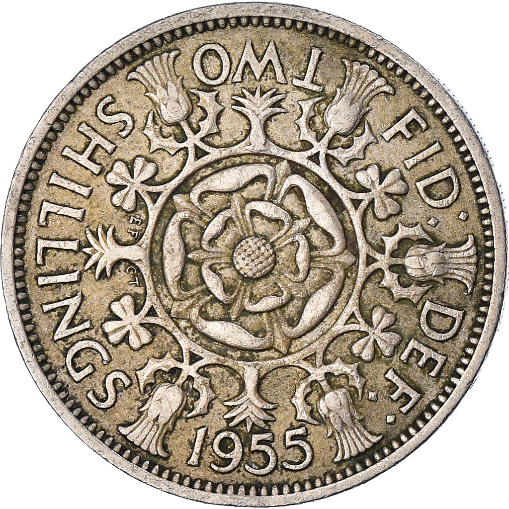 Monnaie, Grande-Bretagne, Florin, Two Shillings, 1955