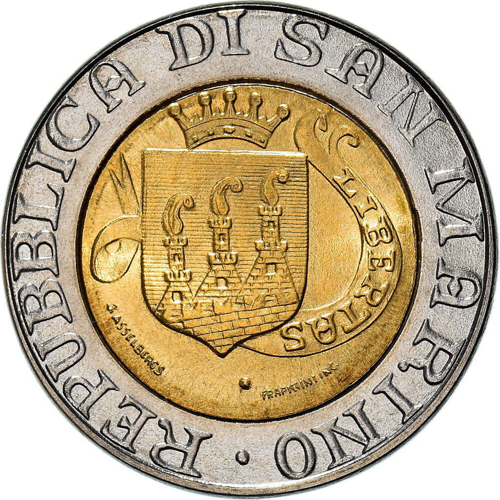 Moeda, San Marino, 500 Lire, 1989, MS(63), Bimetálico, KM:239