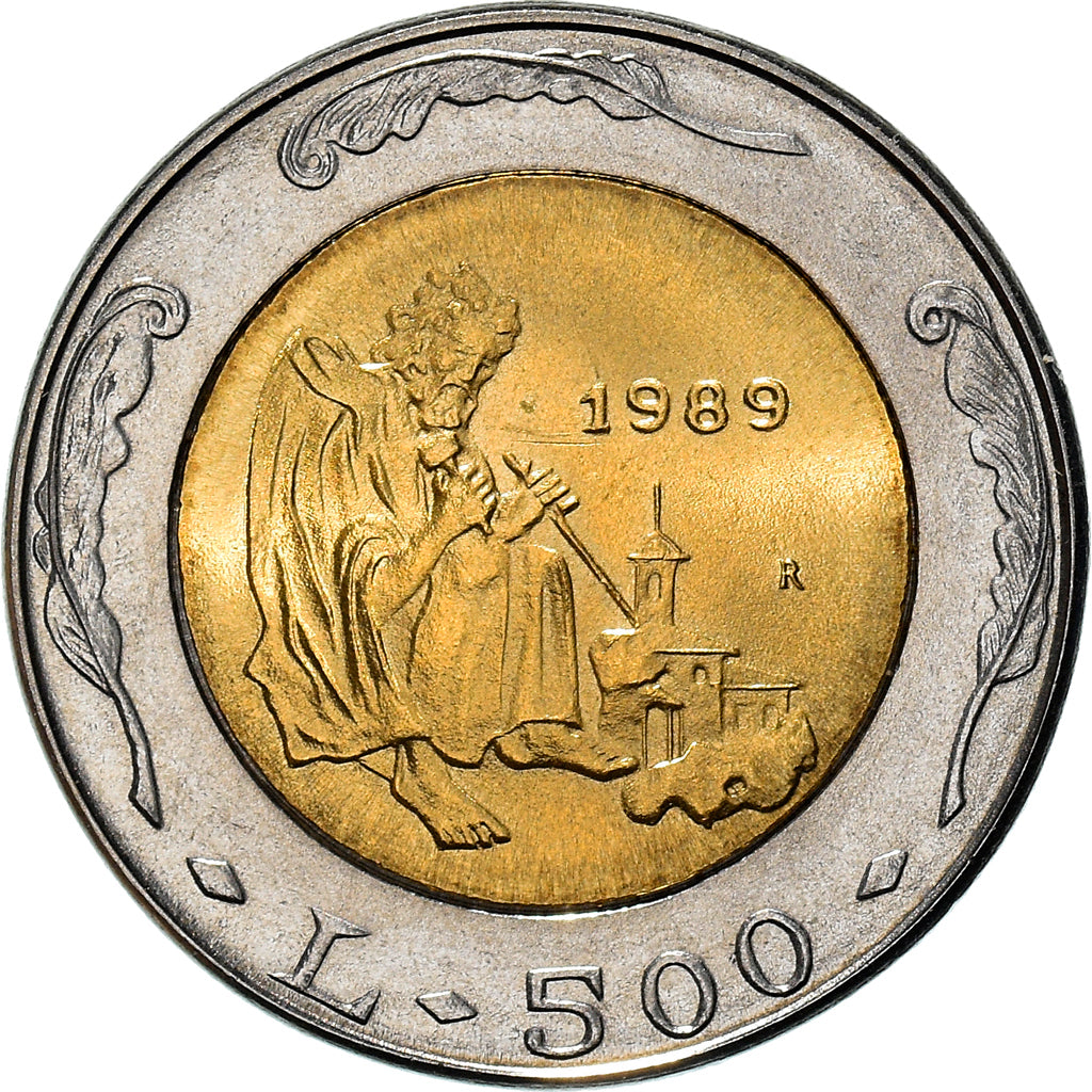 Moeda, San Marino, 500 Lire, 1989, MS(63), Bimetálico, KM:239