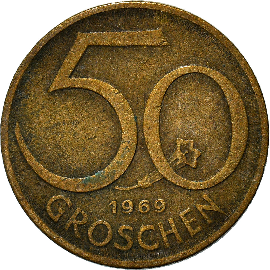 Coin, Austria, 50 Groschen, 1969, EF(40-45), Aluminum-Bronze, KM:2885