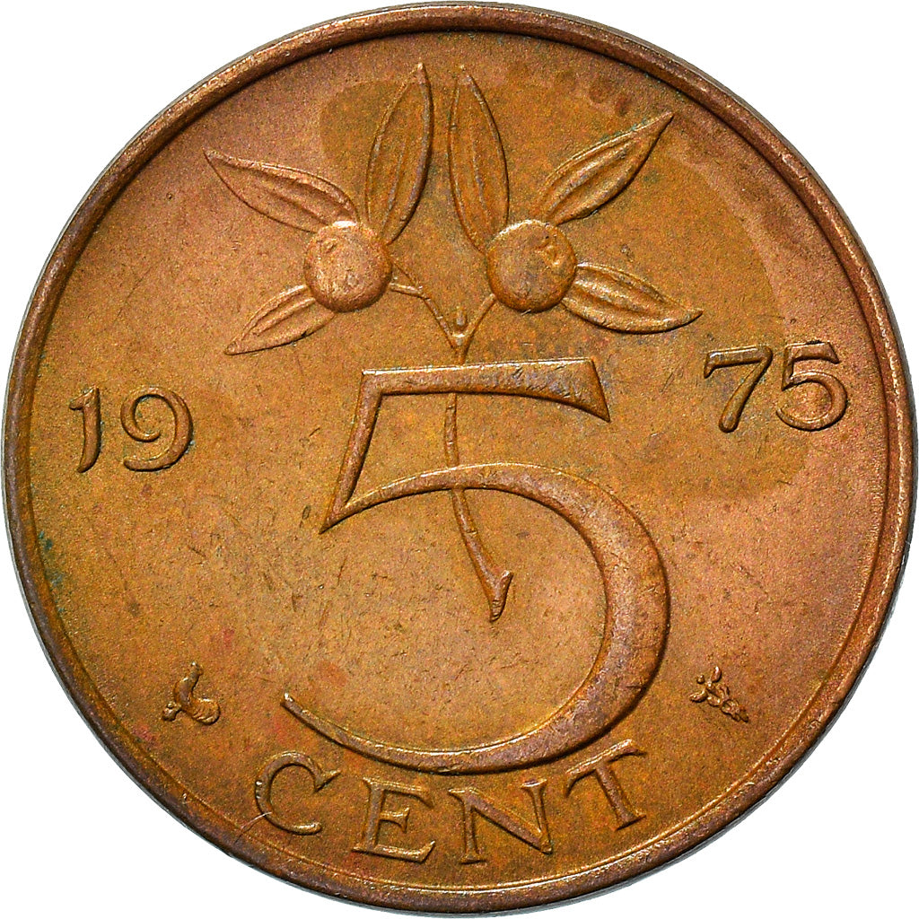 Moneda, Países Bajos, Juliana, 5 Cents, 1975, BC+, Bronce, KM:181