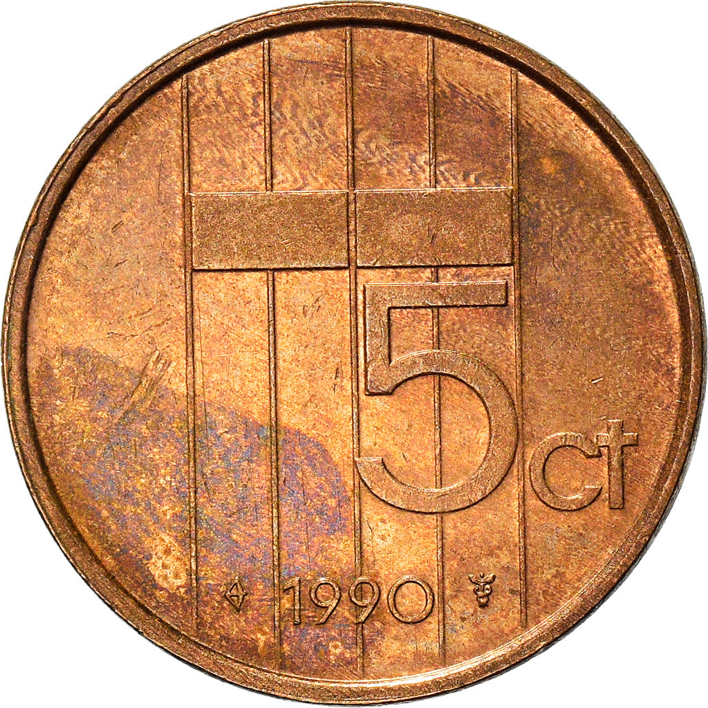 Moneda, Países Bajos, Beatrix, 5 Cents, 1990, BC+, Bronce, KM:202