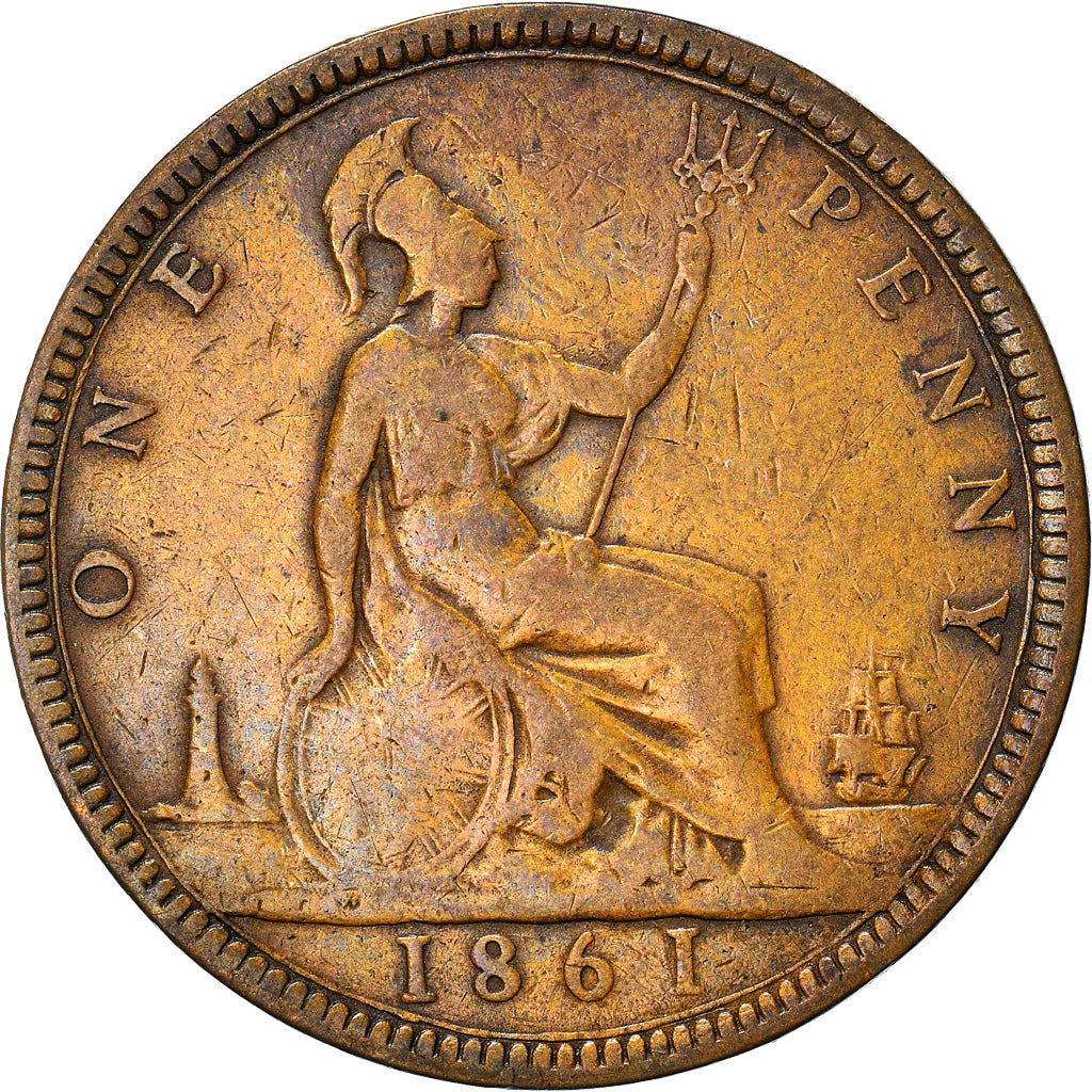 Coin, Great Britain, Victoria, Penny, 1861, VF(30-35), Bronze, KM:749.2