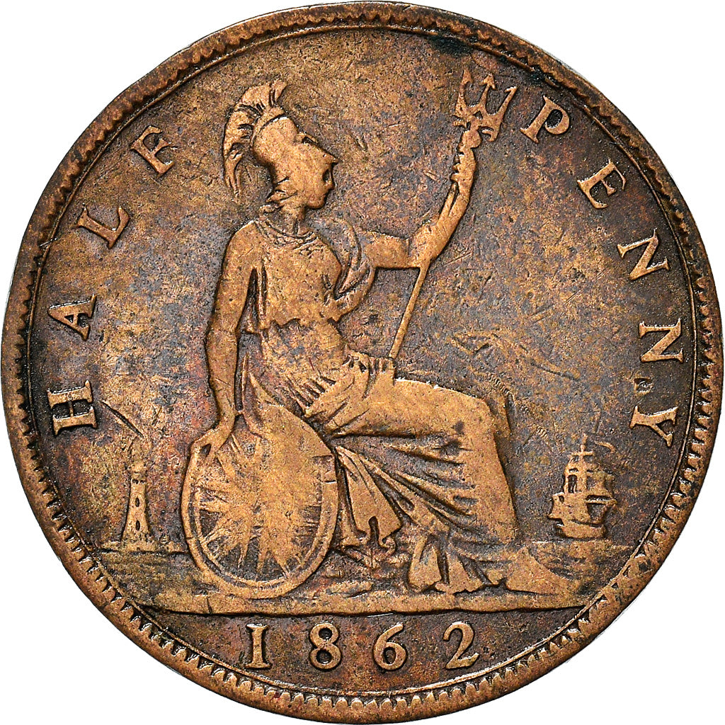 Coin, Great Britain, Victoria, 1/2 Penny, 1862, VF(20-25), Bronze, KM:748.2