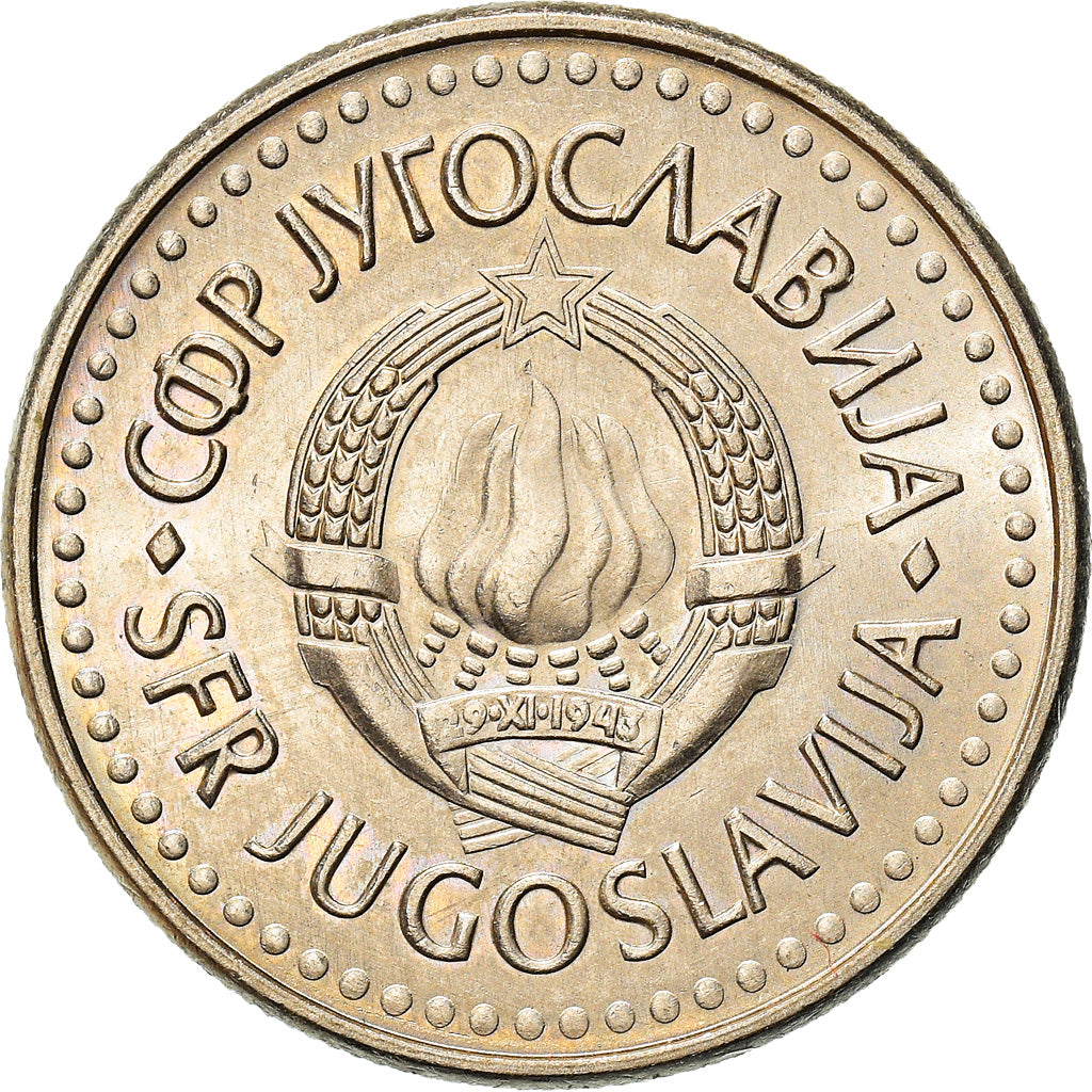 Coin, Yugoslavia, 5 Dinara, 1990, EF(40-45), Copper-Nickel-Zinc, KM:144