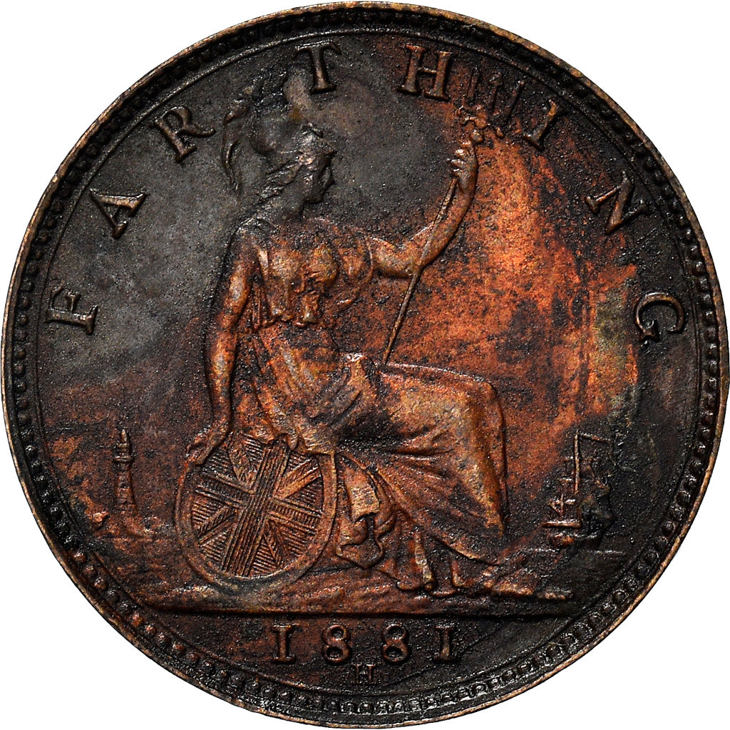 Coin, Great Britain, Victoria, Farthing, 1881, Heaton, AU(55-58), Bronze, KM:753