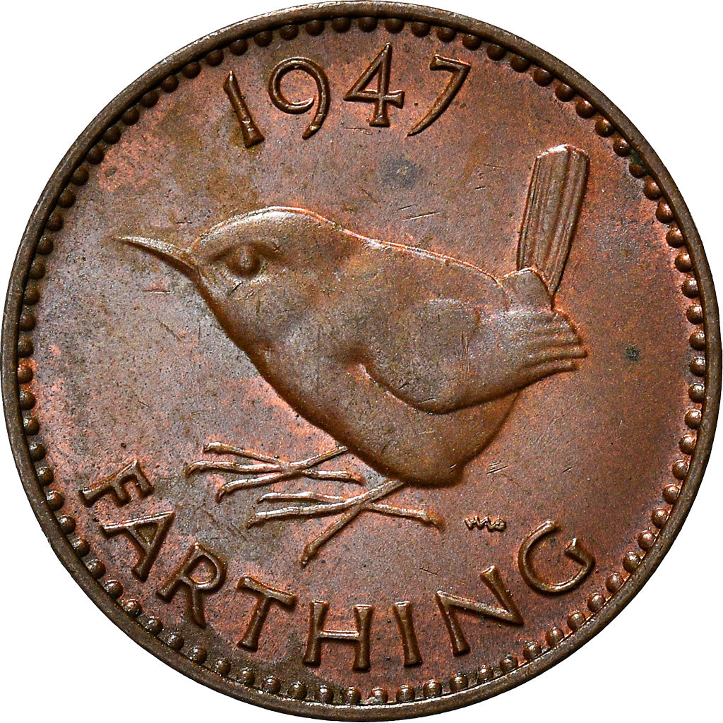 Coin, Great Britain, George VI, Farthing, 1947, AU(50-53), Bronze, KM:843