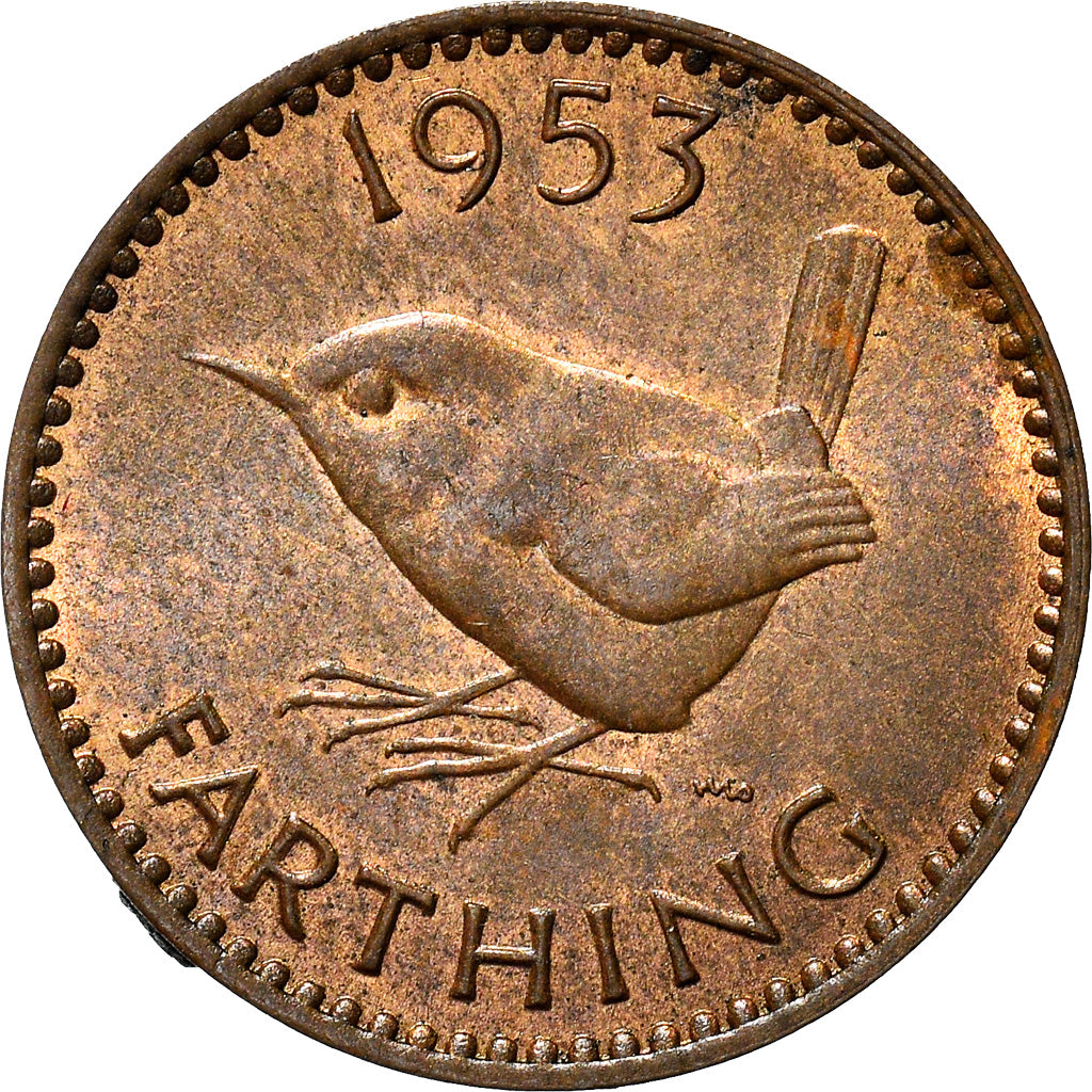 Coin, Great Britain, Elizabeth II, Farthing, 1953, VF(20-25), Bronze, KM:881