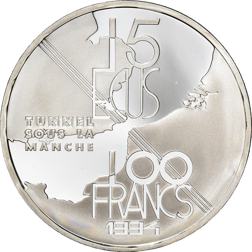 Coin, France, Tunnel sous la Manche, 100 Francs-15 Ecus, 1994, BE, MS(65-70)