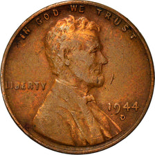 Moneta, Stati Uniti, Lincoln Cent, Cent, 1944, U.S. Mint, Denver, MB+, Ottone