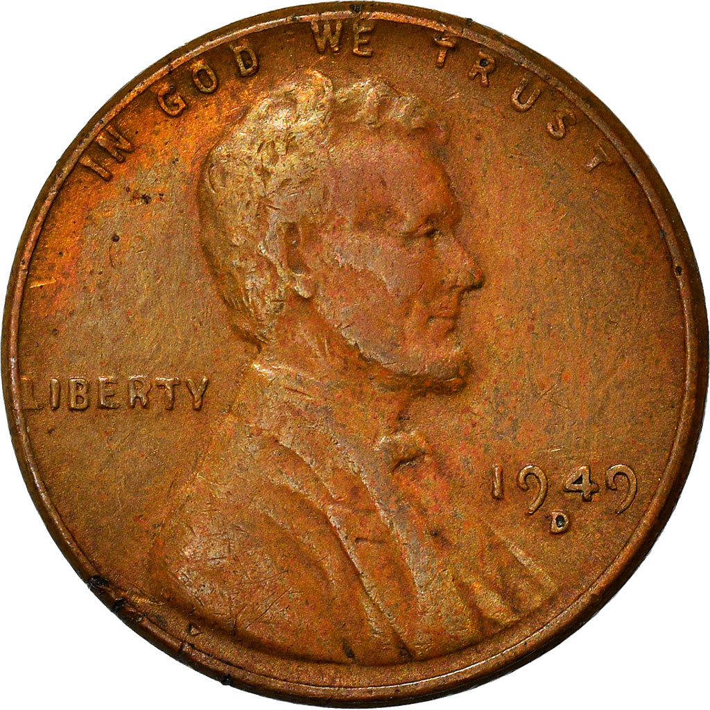 Moneta, Stati Uniti, Lincoln Cent, Cent, 1949, U.S. Mint, Denver, MB, Ottone