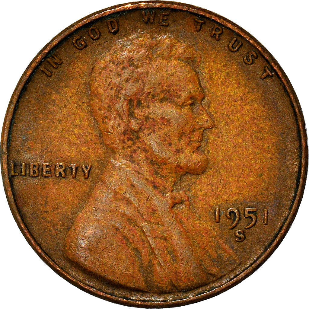 Coin, United States, Lincoln Cent, Cent, 1951, U.S. Mint, San Francisco