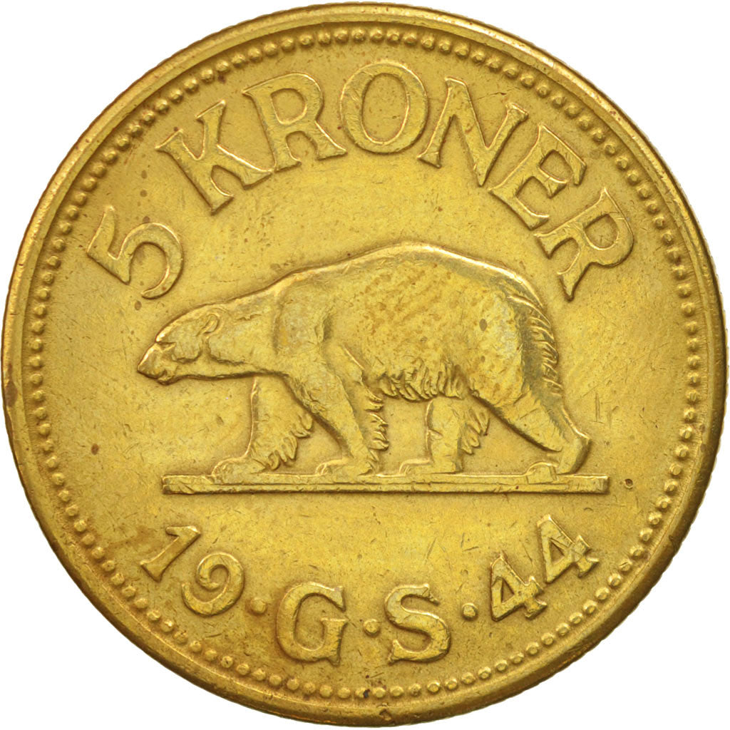 Greenland, 5 Kroner, 1944, TTB, Brass, KM:9