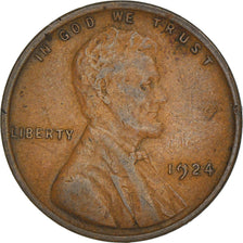 Coin, United States, Lincoln Cent, Cent, 1924, U.S. Mint, Philadelphia