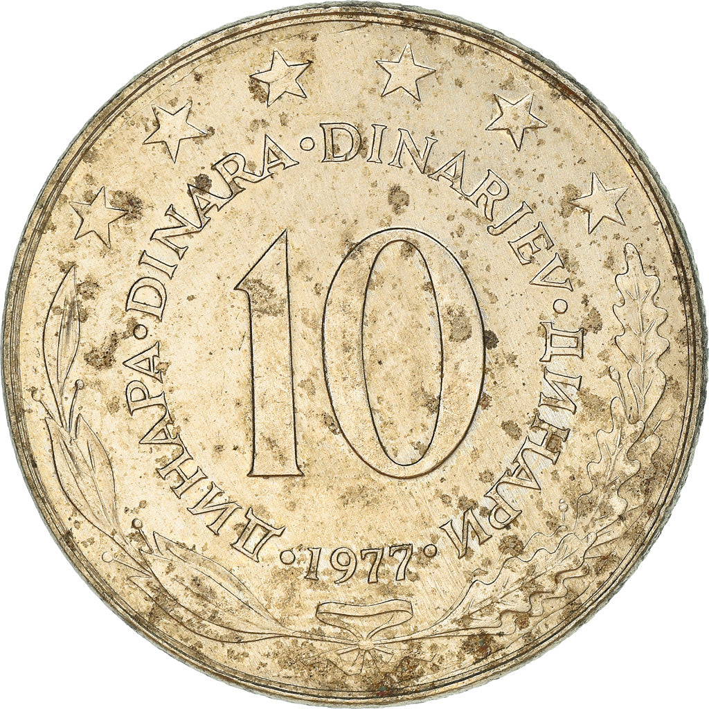 Moeda, Jugoslávia, 10 Dinara, 1977, VF(20-25), Cobre-níquel, KM:62