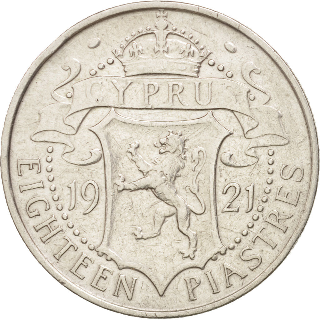Cipro, 18 Piastres, 1921, MB+, Argento, KM:14