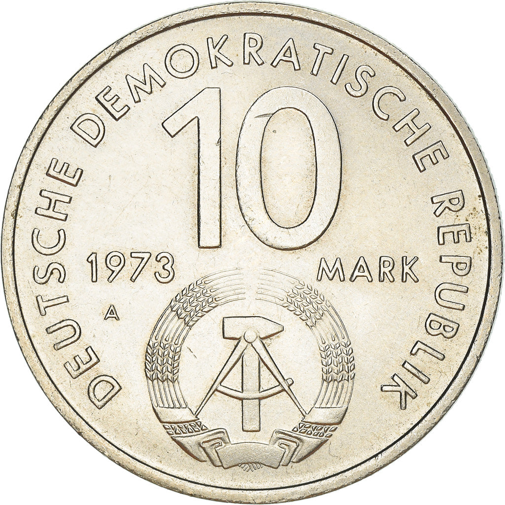 Coin, GERMAN-DEMOCRATIC REPUBLIC, 10 Mark, 1973, Berlin, AU(55-58)