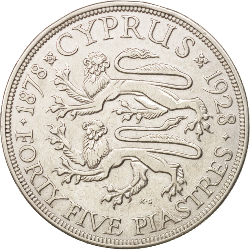 Monnaie, Chypre, 45 Piastres, 1928, TTB, Argent, KM:19