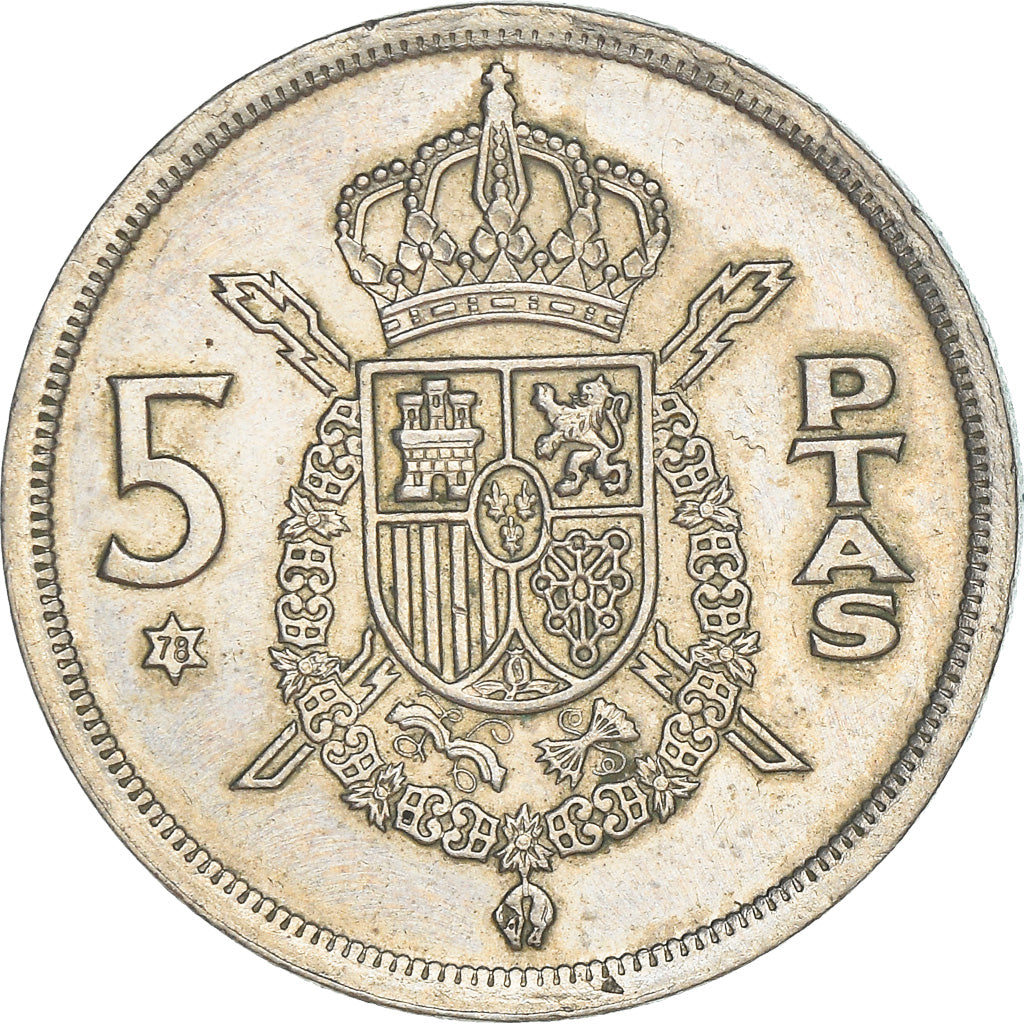 Moneta, Hiszpania, Juan Carlos I, 5 Pesetas, 1978, VF(20-25), Miedź-Nikiel
