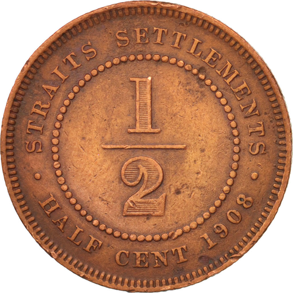 Insediamenti dello Stretto, Edward VII, 1/2 Cent, 1908, MB+, Bronzo, KM:18