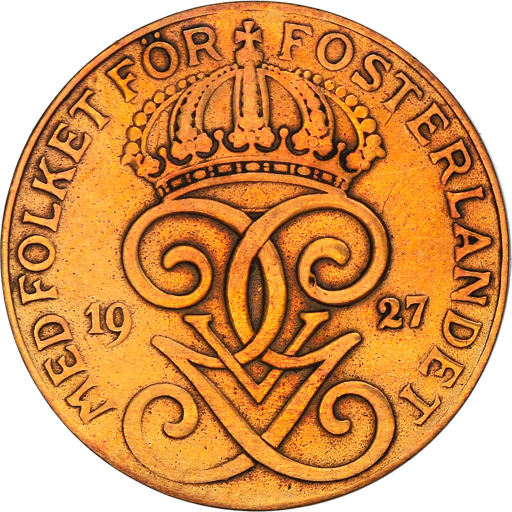 Coin, Sweden, Gustaf V, 2 Öre, 1927, EF(40-45), Bronze, KM:778
