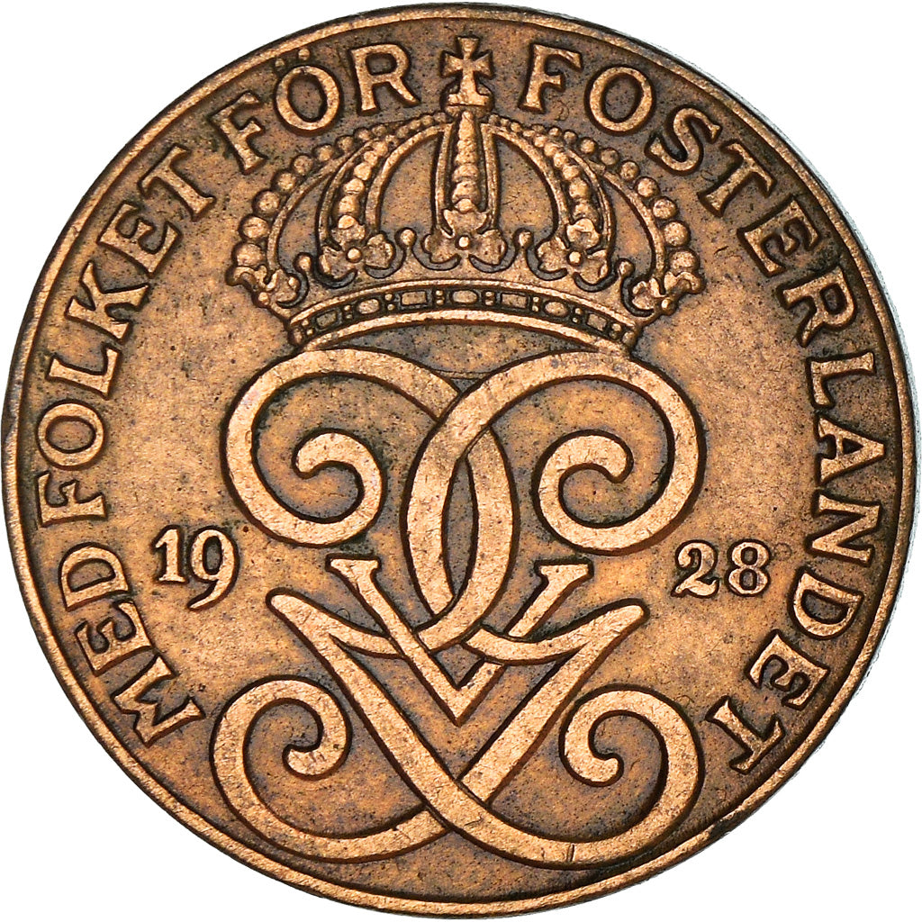 Coin, Sweden, Gustaf V, 2 Öre, 1928, VF(30-35), Bronze, KM:778