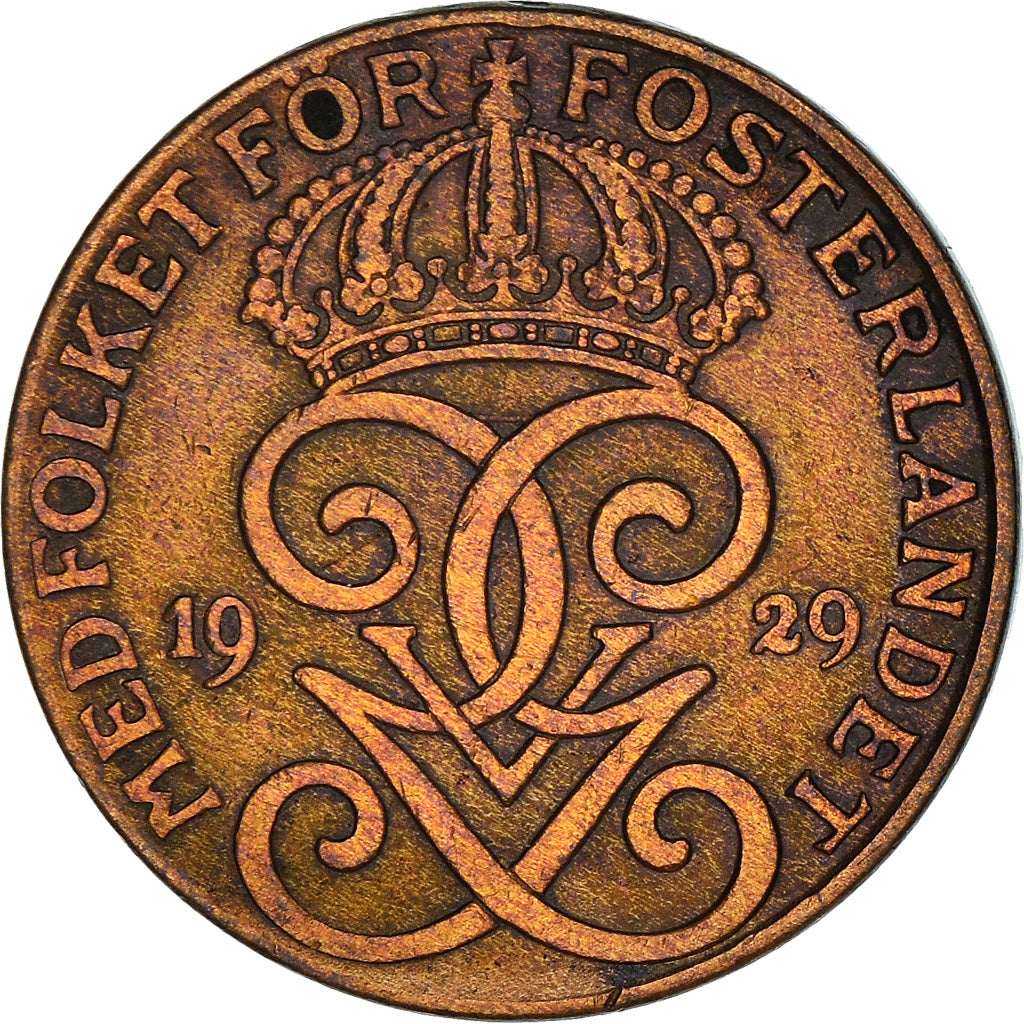 Coin, Sweden, Gustaf V, 2 Öre, 1929, VF(30-35), Bronze, KM:778