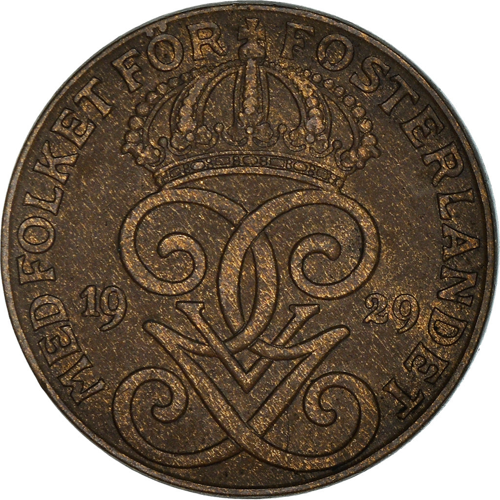 Coin, Sweden, Gustaf V, 2 Öre, 1929, EF(40-45), Bronze, KM:778