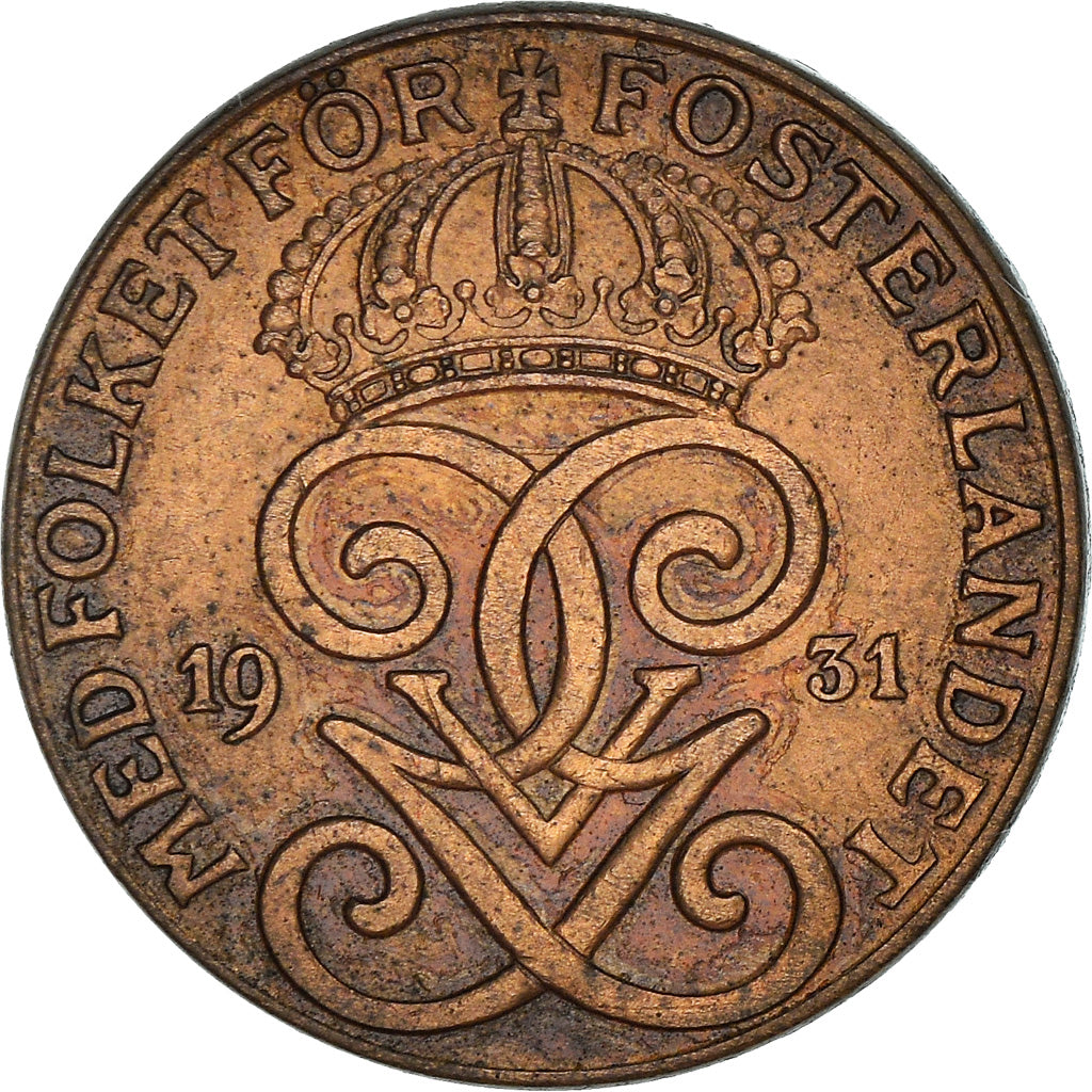 Coin, Sweden, Gustaf V, 2 Öre, 1931, VF(30-35), Bronze, KM:778