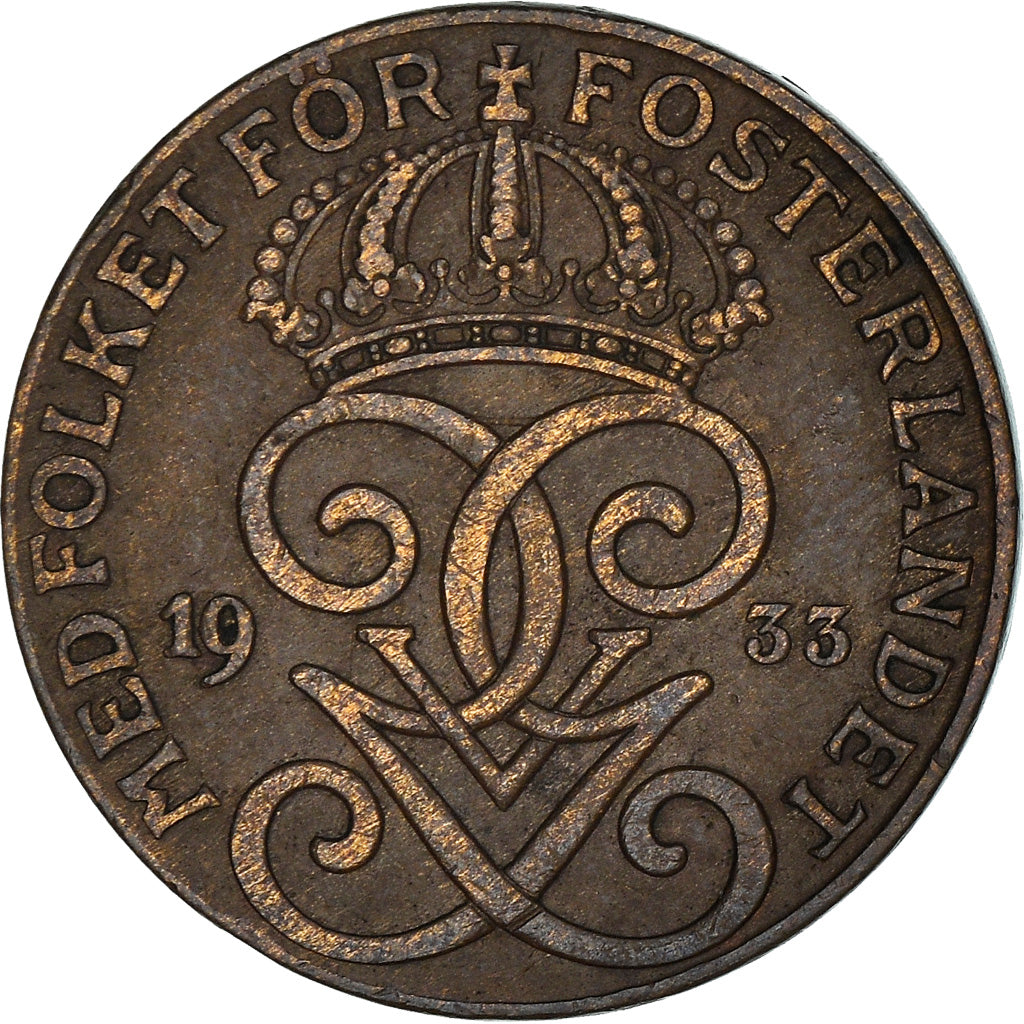 Coin, Sweden, Gustaf V, 2 Öre, 1933, VF(30-35), Bronze, KM:778