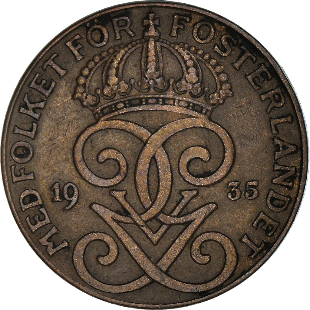 Coin, Sweden, Gustaf V, 2 Öre, 1935, EF(40-45), Bronze, KM:778
