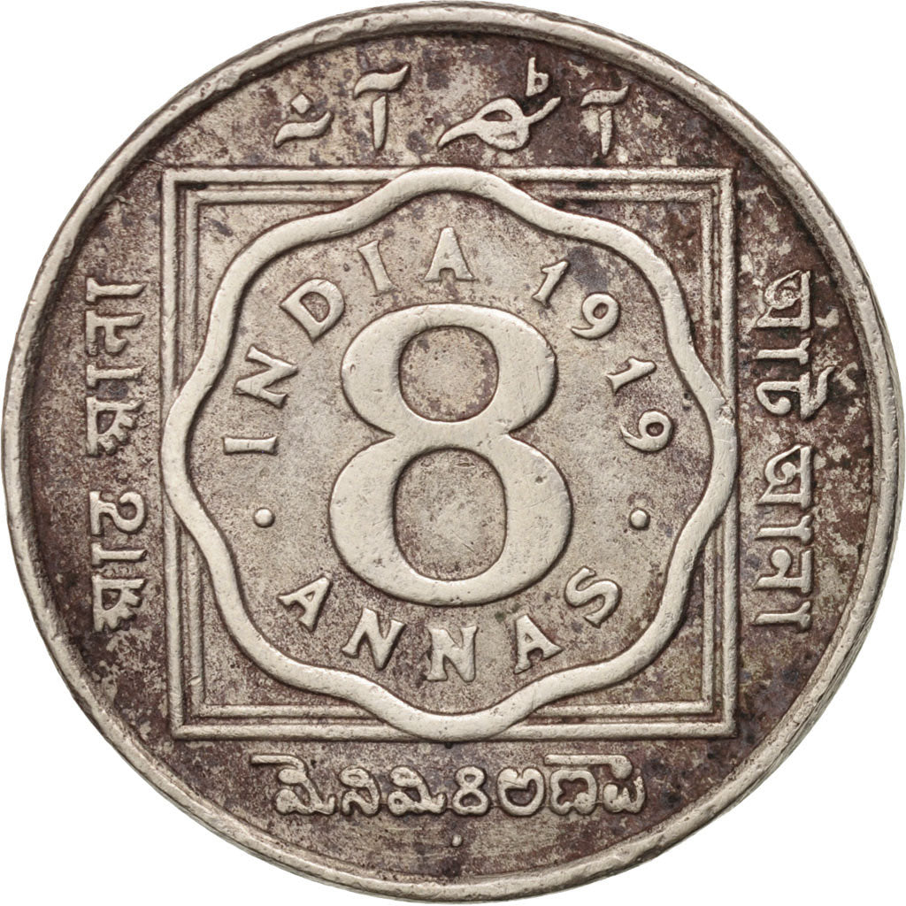 INDIA-BRITISH, George V, 8 Annas, 1919, VF(30-35), Copper-nickel, KM:520