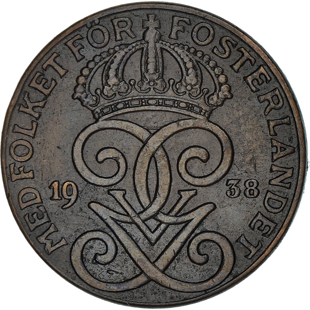 Coin, Sweden, Gustaf V, 2 Öre, 1938, VF(30-35), Bronze, KM:778