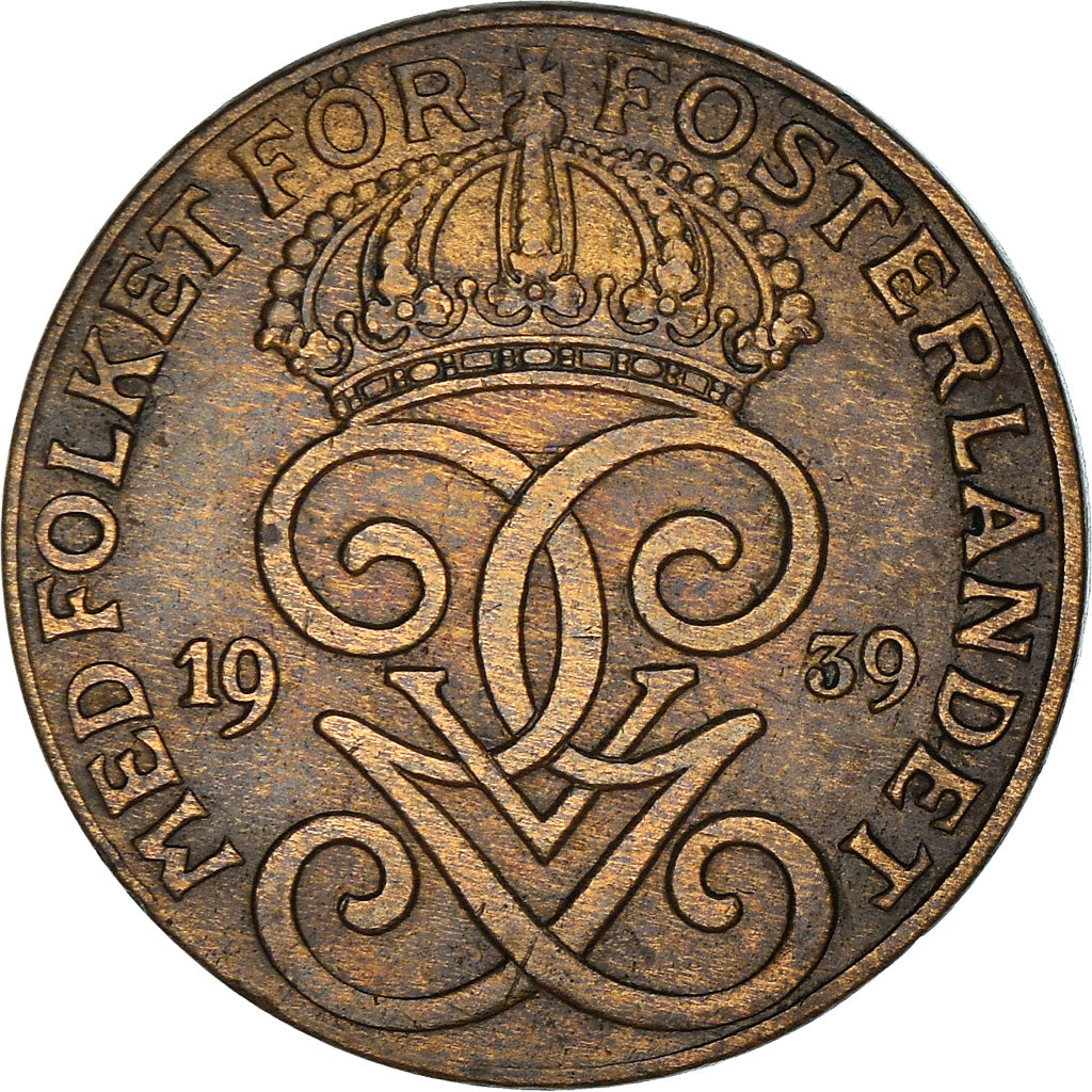 Coin, Sweden, Gustaf V, 2 Öre, 1939, VF(30-35), Bronze, KM:778