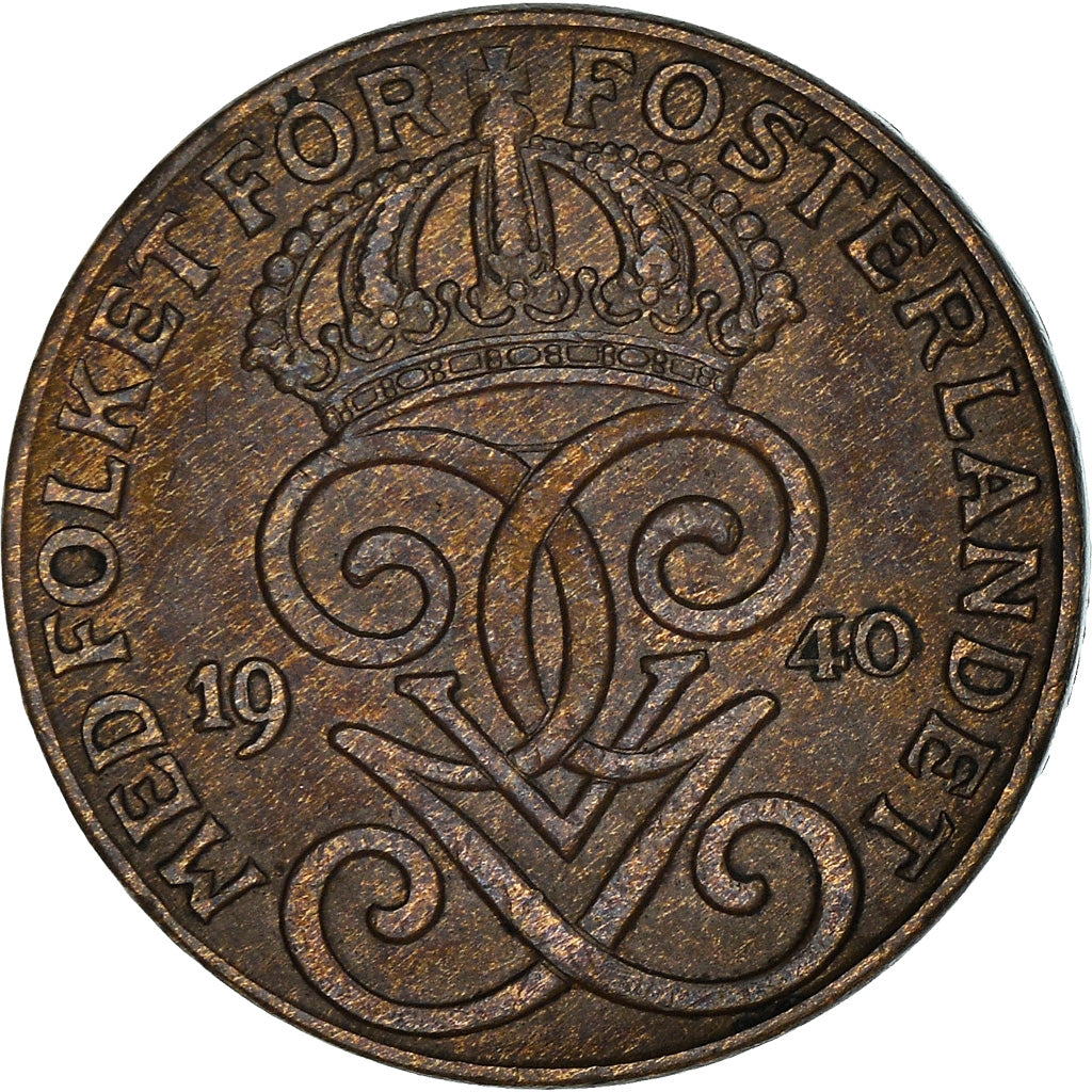 Coin, Sweden, Gustaf V, 2 Öre, 1940, VF(30-35), Bronze, KM:778