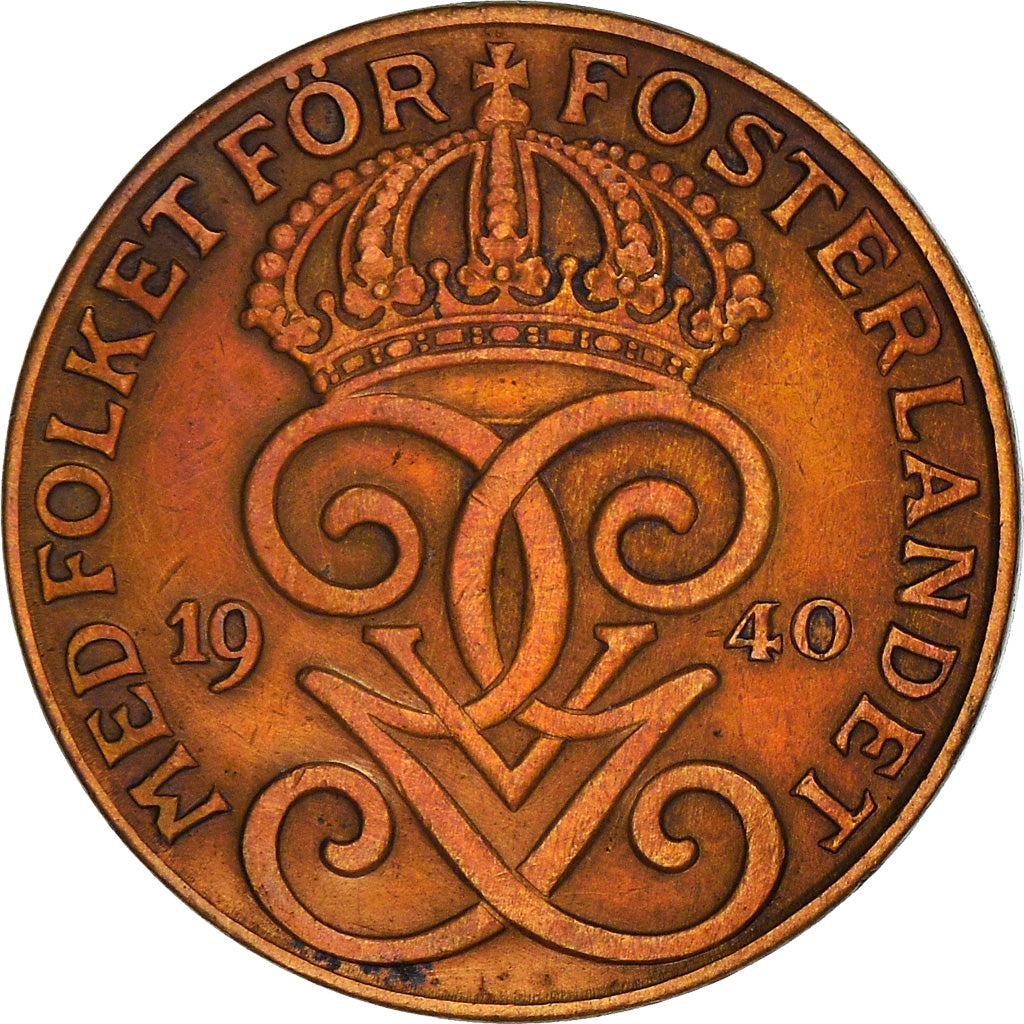 Coin, Sweden, Gustaf V, 2 Öre, 1940, EF(40-45), Bronze, KM:778