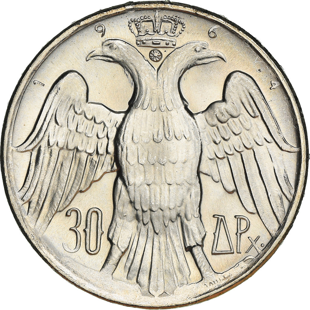 Coin, Greece, Constantine II, 30 Drachmai, 1964, Kongsberg, MS(63), Silver