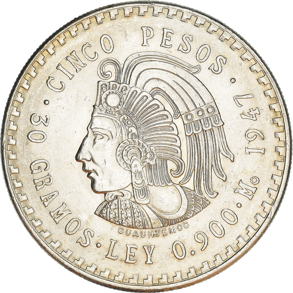 Coin, Mexico, 5 Pesos, 1947, Mexico City, AU(50-53), Silver, KM:465